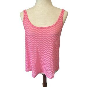 Y2K Sheer Chevron Stripe Tank Top Juniors XL Pink Racerback Mesh Retro 2000s SO